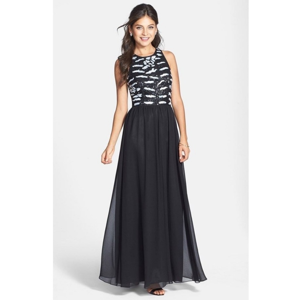 Sequin Bodice Chiffon Gown